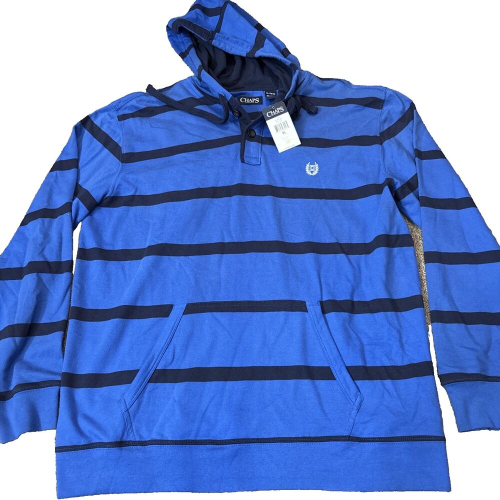 Chaps Mens Size XL Striped Long Sleeve Hoodie Brand New With Tags
